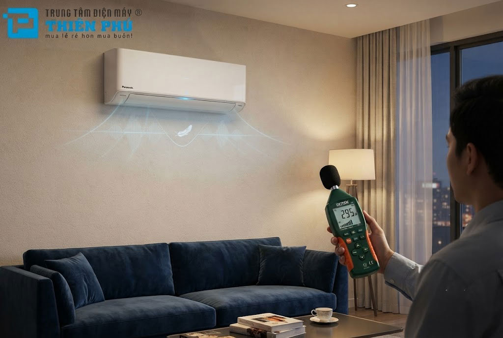 Độ ồn thực tế của điều hòa Panasonic 12000btu 1 chiều CS-U12BKH-8 là bao nhiêu?