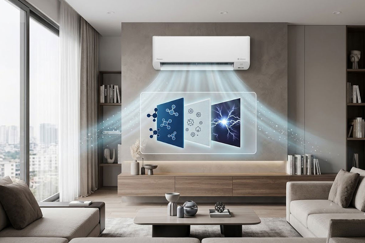 Đánh giá về hệ thống lọc 3 lớp Enzyme Blue, PM2.5 và Streamer trên điều hòa Daikin FTKY25ZVMV
