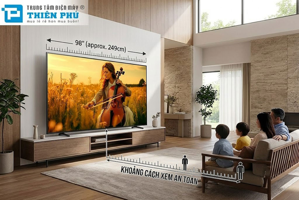Kích thước tivi Sony 98 inch K-98XR50 là bao nhiêu? Khoảng cách xem an toàn cho mắt