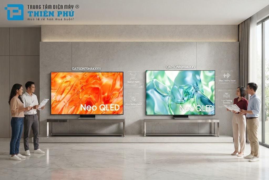 So sánh 2 model tivi Samsung QA75QN70HAKXXV và QA75QN80HAKXXV, đâu là sự khác biệt?