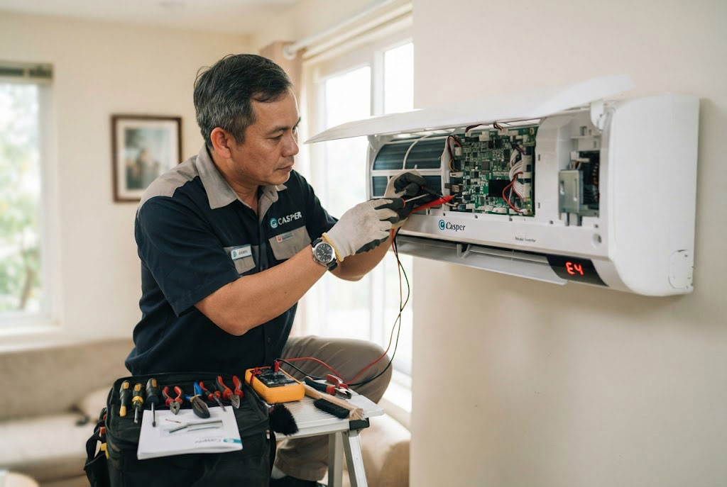 Điều hòa Casper báo lỗi E1, E4, F3? Nguyên nhân và cách khắc phục nhanh chóng